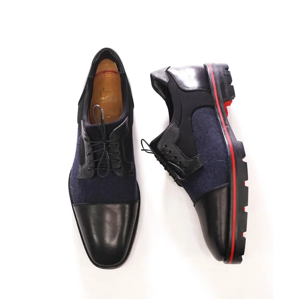 $1,095 LOUBOUTIN - Black/Navy Leather/Wool 